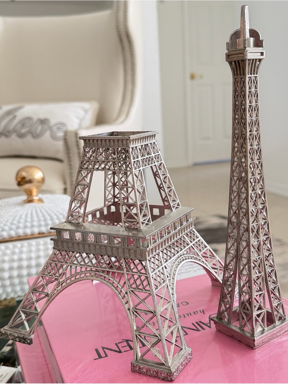15" Eiffel Tower Statue Decor Alloy Metal, Silver - Picture 8 of 11